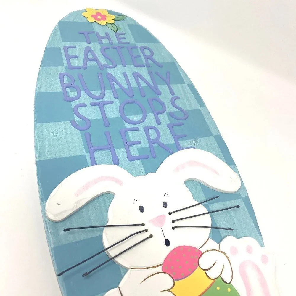 Easter Bunny Eggs Wood Sign Hanging Decor 17.75